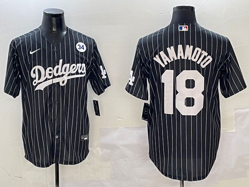 Men Los Angeles Dodgers #18 Yamamoto Black Stripe Jointly Name 2025 Nike MLB Jersey style 7->los angeles dodgers->MLB Jersey